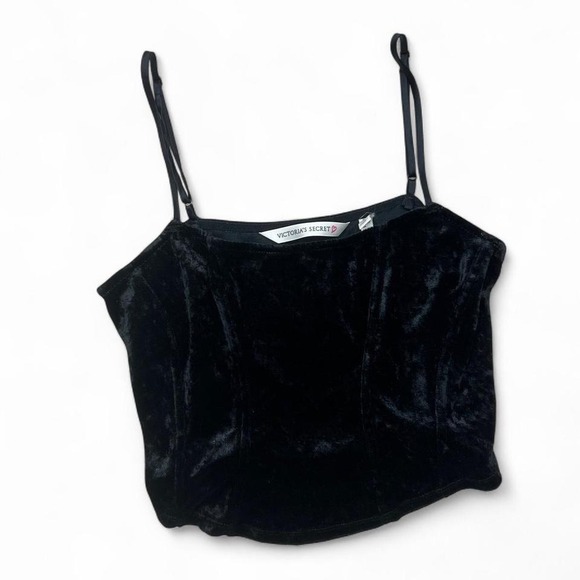 Vintage 90s Victoria's Secret‎ Black Cami Tank Top Crushed Velvet Velvour S Goth - Picture 2 of 4